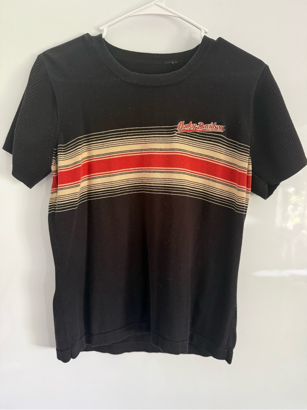 Harley-Davidson Black Tee with Red & Cream Stripes